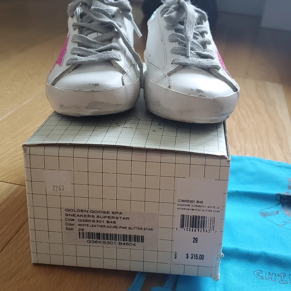 GOLDEN GOOSE PINK GLITTER STAR SUPERSTAR SNEAKERS KIDS -NEW - Picture 11 of 13
